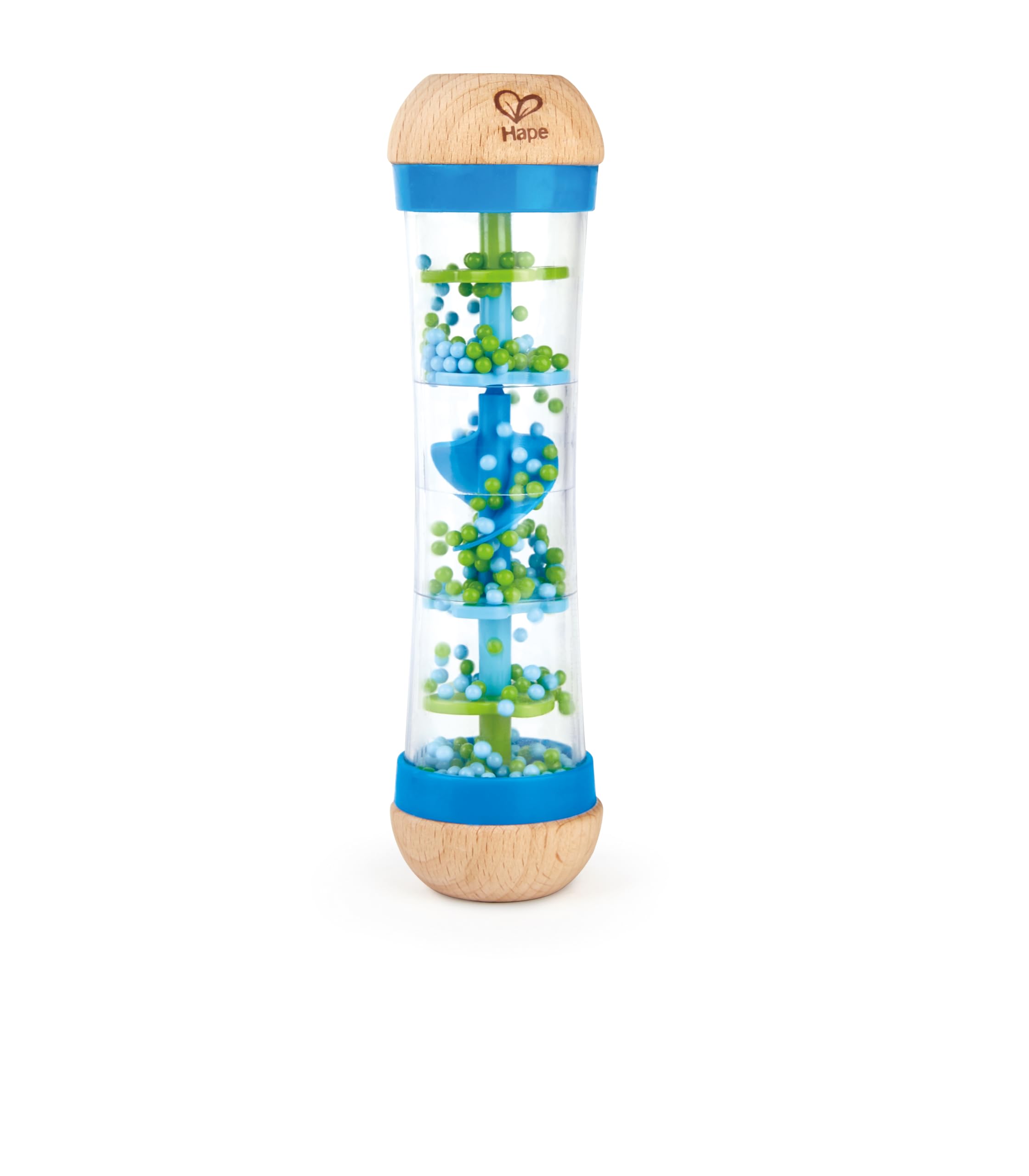 Hape Beaded Raindrops | Mini Wooden Musical Shake & Rattle Rainmaker Toy, Blue, Model Number: E0328B
